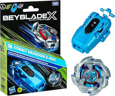 Beyblade X, Set Premium de Lanzador con Cuerda y Top Cobalt Dragoon 2-60C de rotación Izquierda